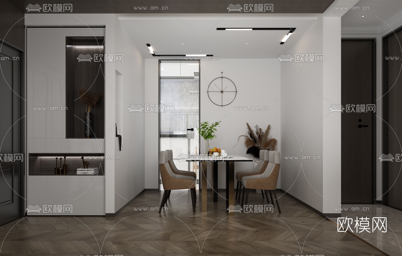 现代轻奢客厅餐厅3d模型