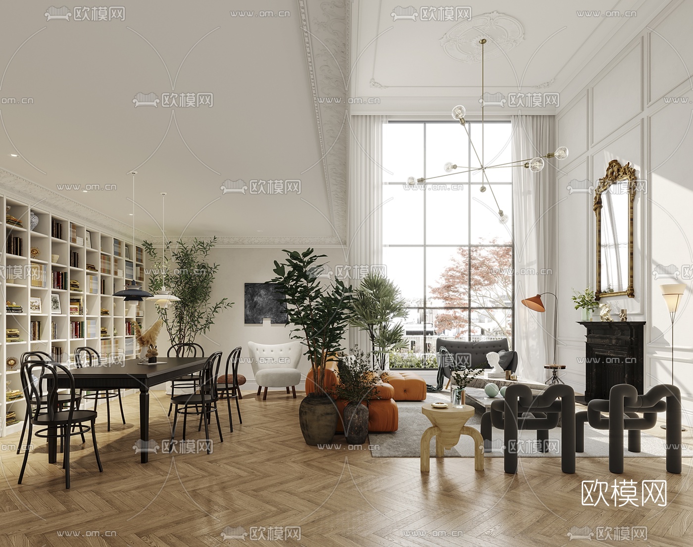 简欧别墅客厅3d模型下载