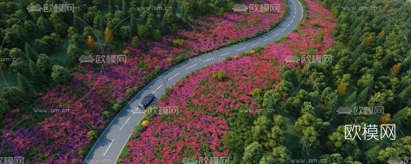 现代山间公路鸟瞰3d模型