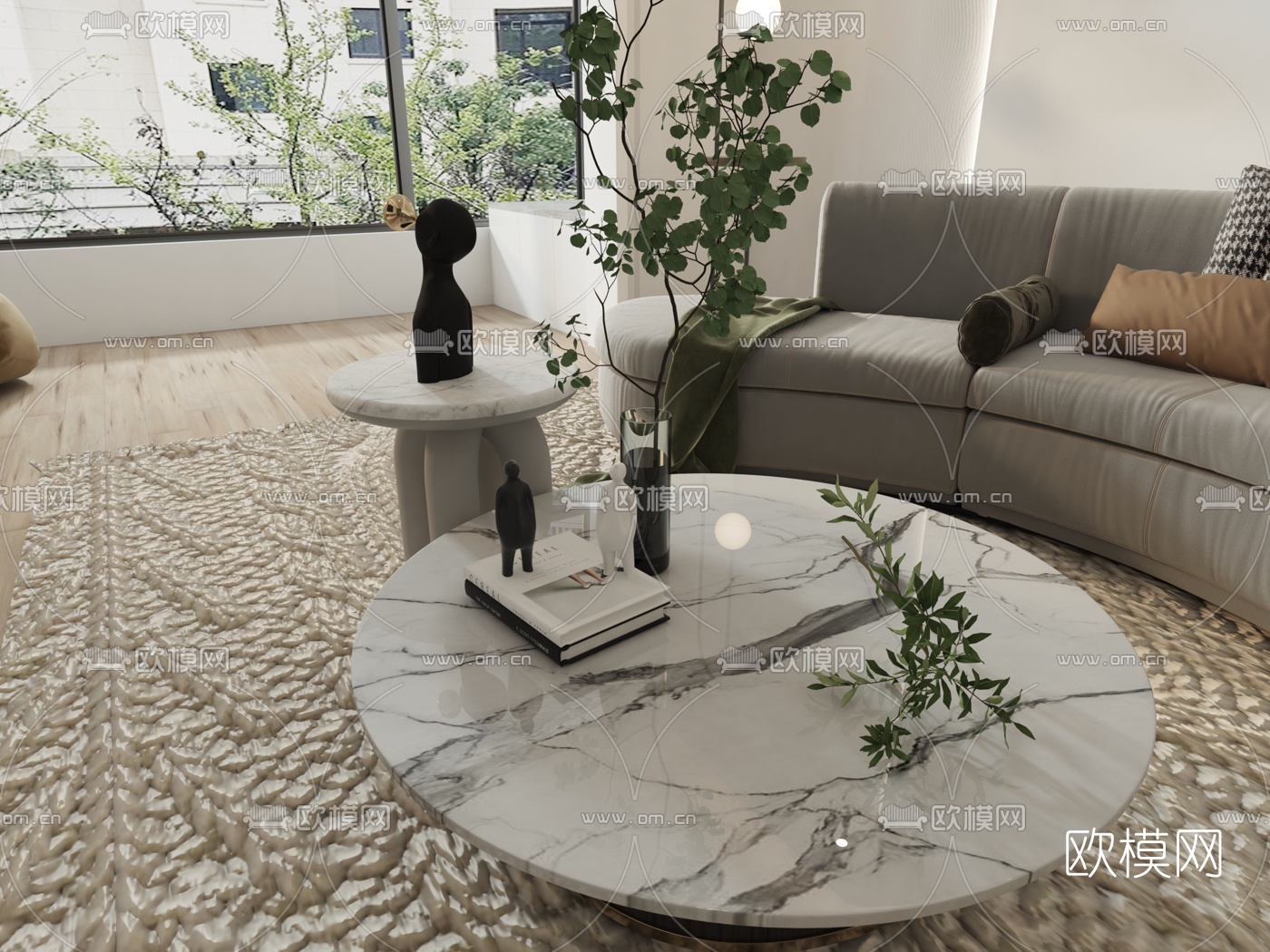 现代简约客厅免费3d模型下载（渲染图4）