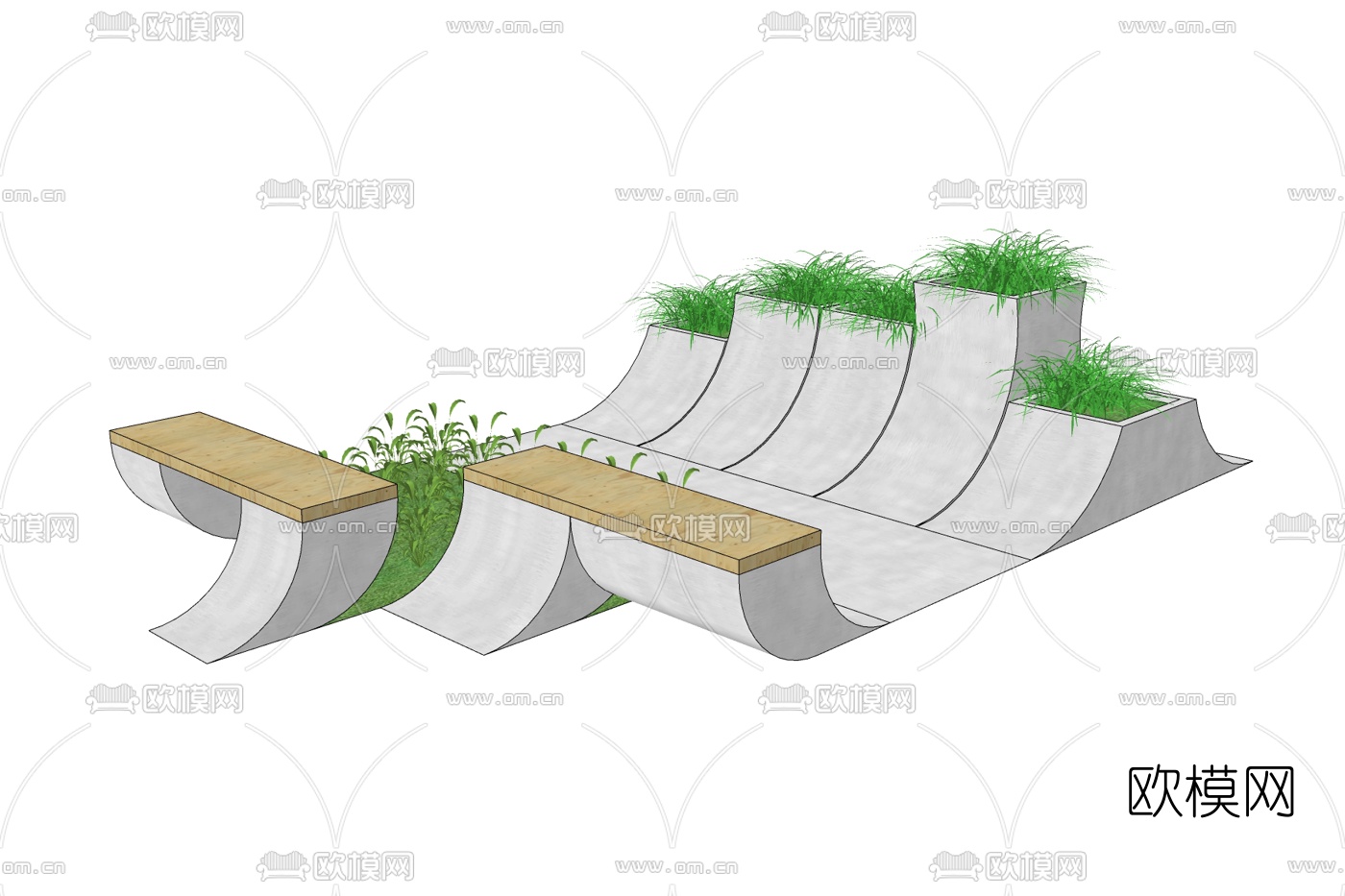 现代花坛座椅su模型下载