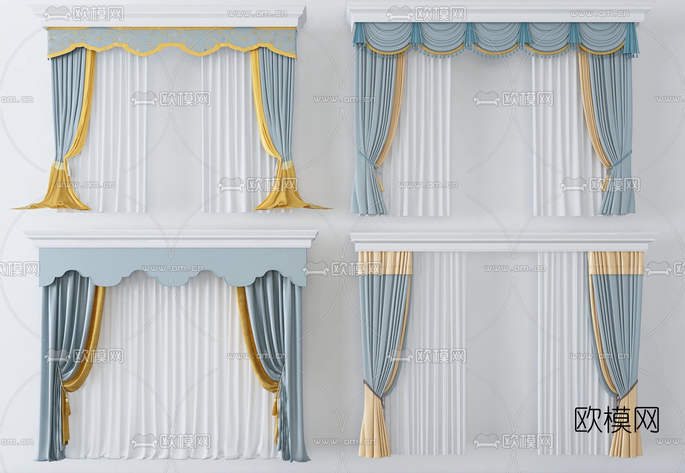 简欧布艺窗帘3d模型