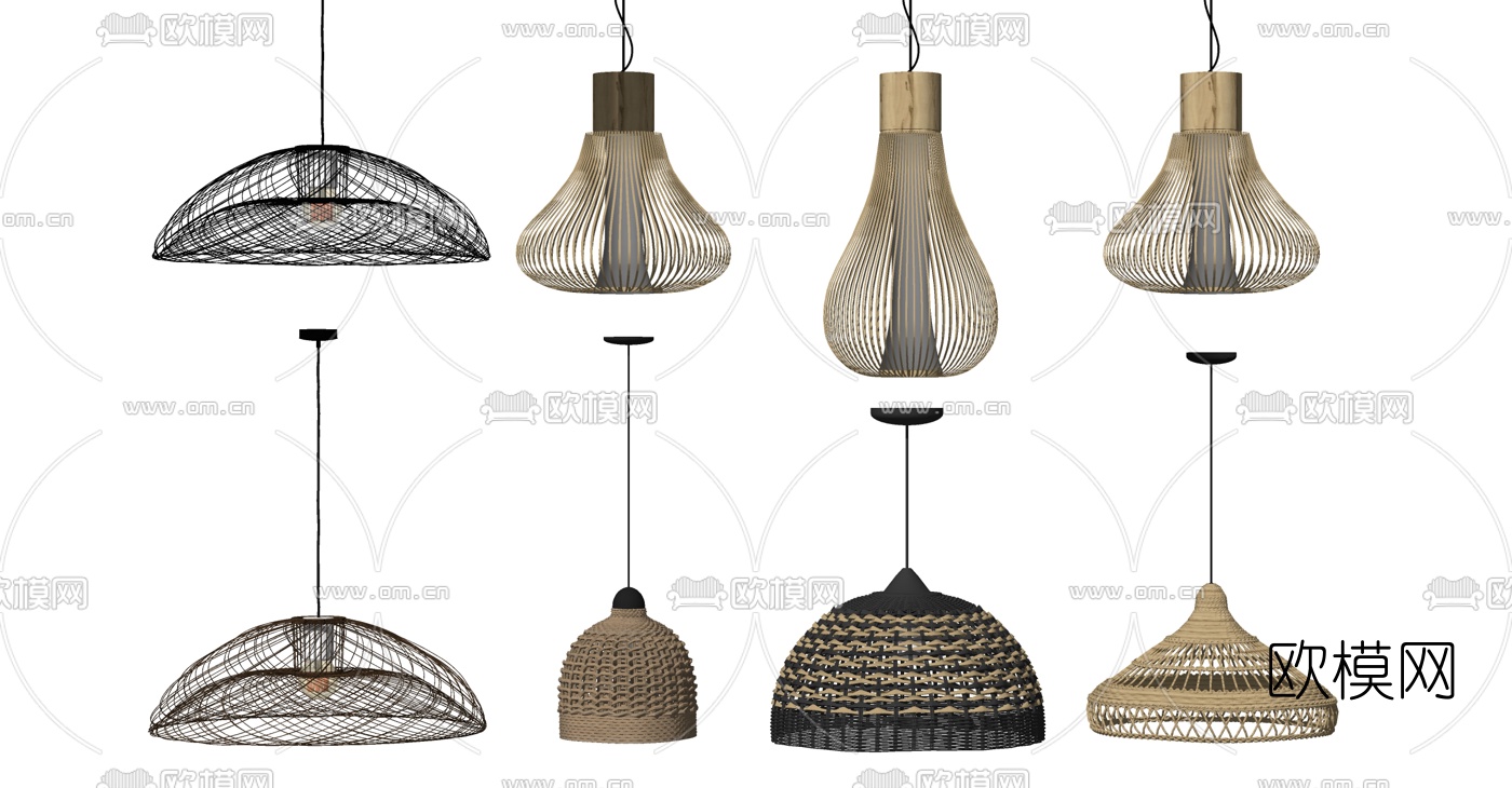 东南亚藤编吊灯su模型下载