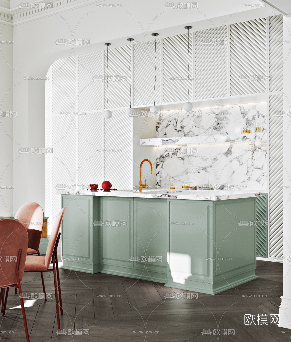 简欧混搭客厅餐厅3d模型下载（渲染图3）