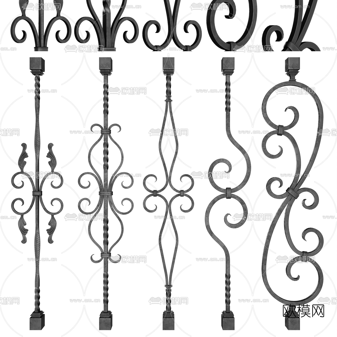 欧式铁艺栏杆3d模型下载（渲染图2）