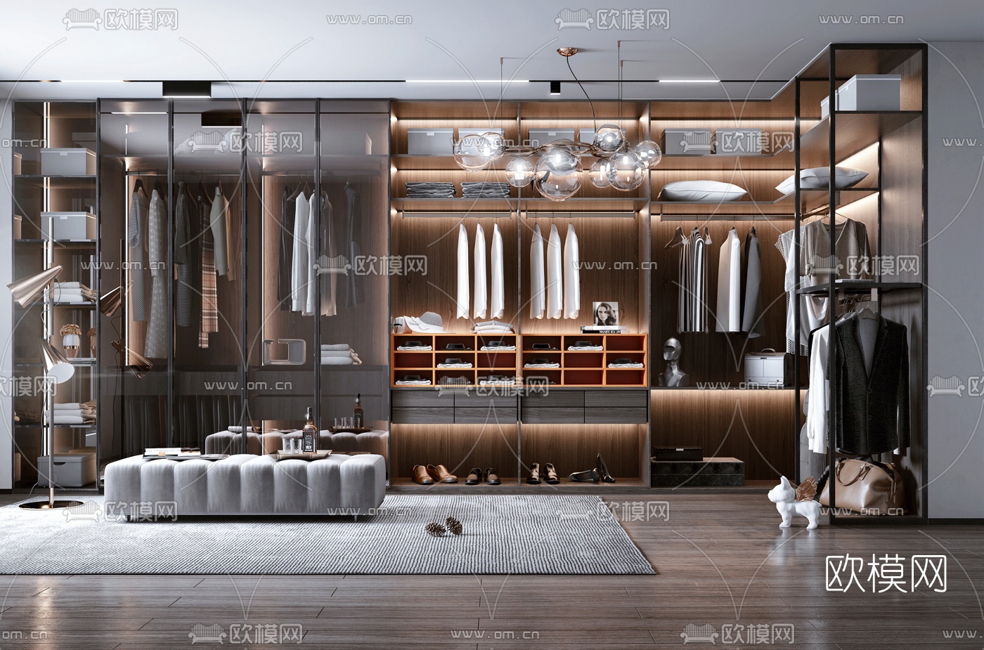 现代轻奢衣帽间3d模型下载