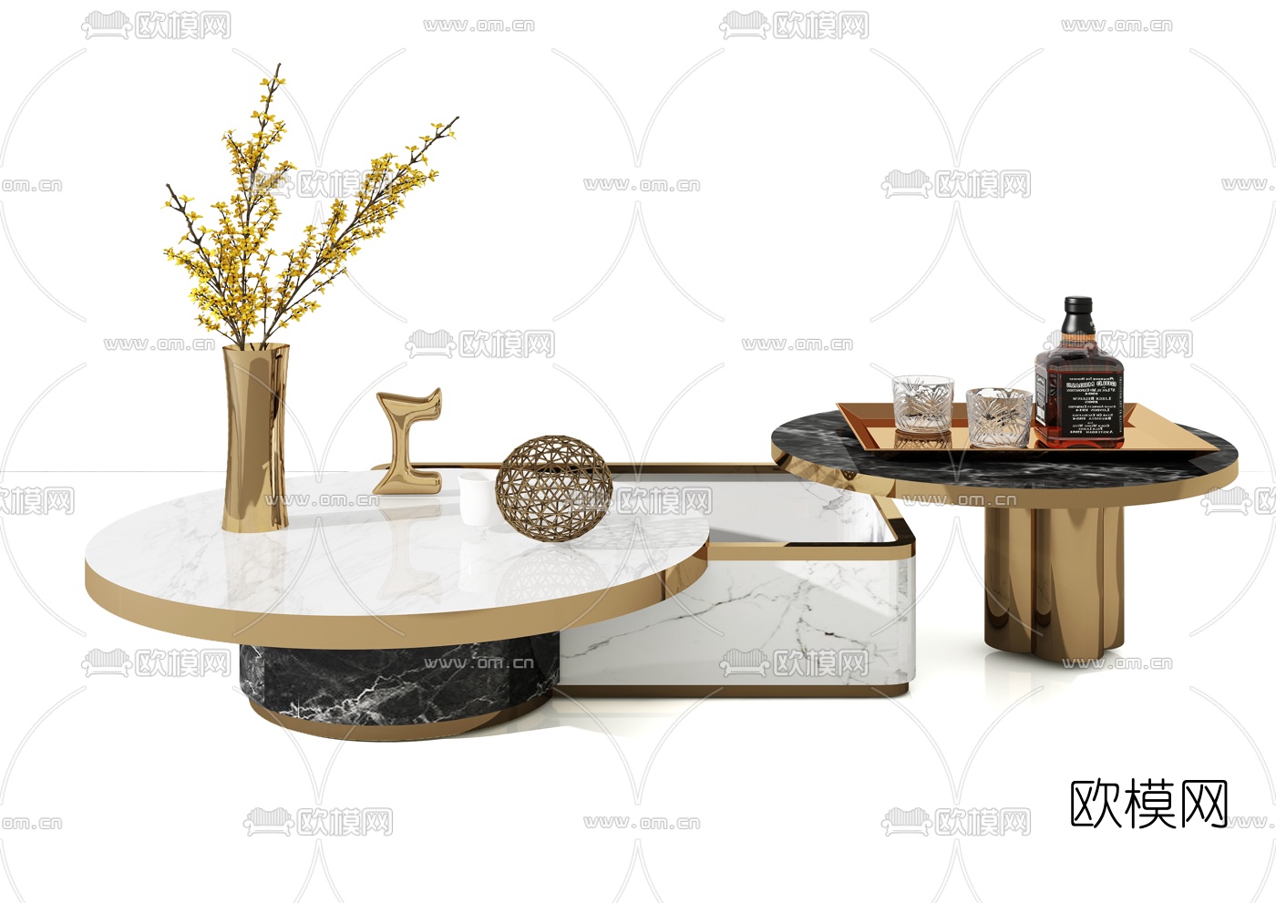 现代轻奢大理石茶几3d模型下载