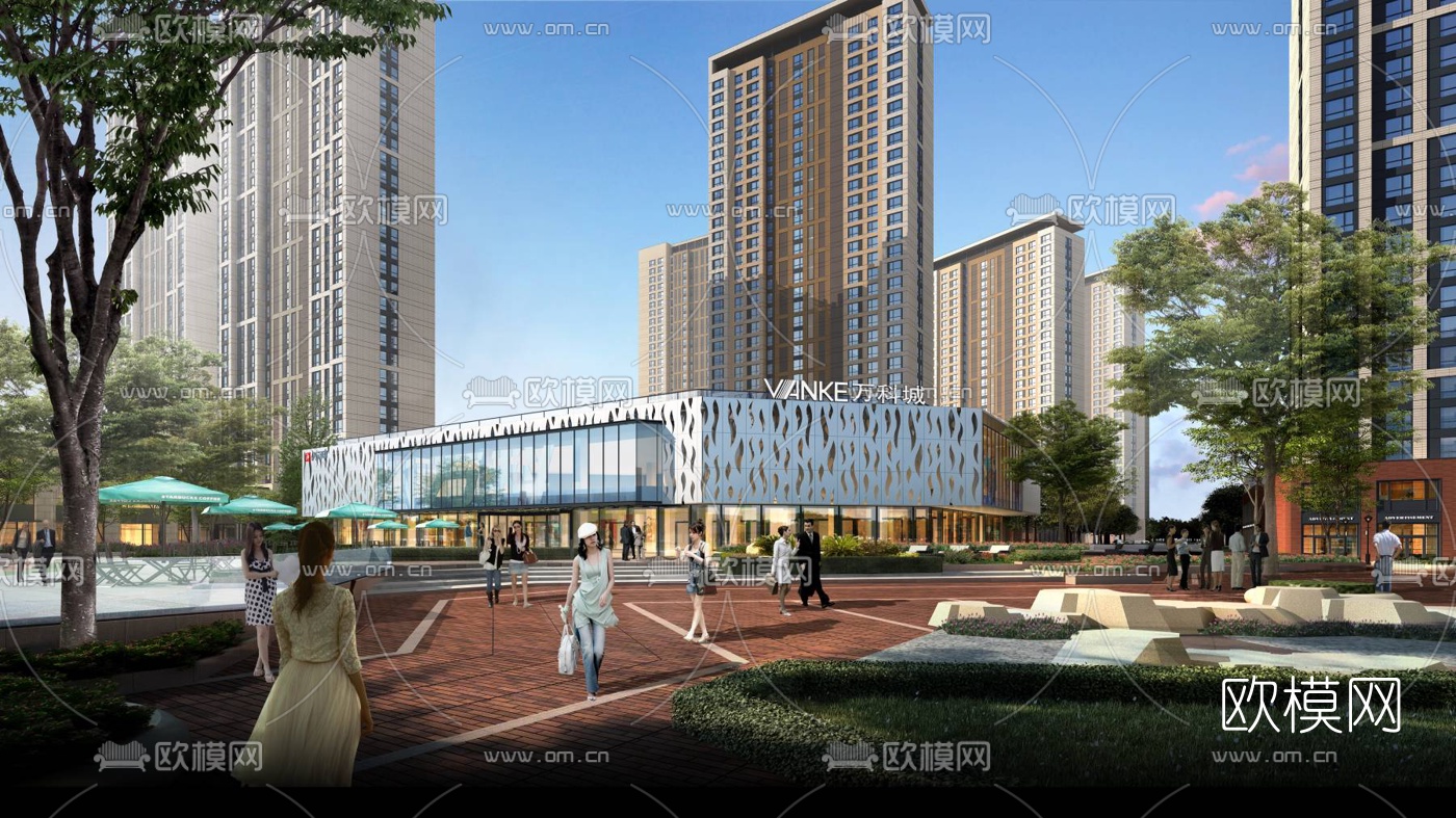 现代商业楼盘鸟瞰规划3d模型