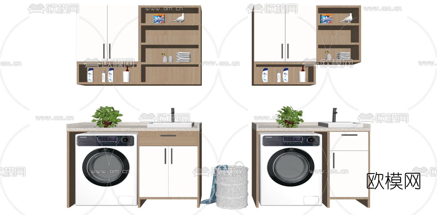 现代洗衣机柜su模型下载