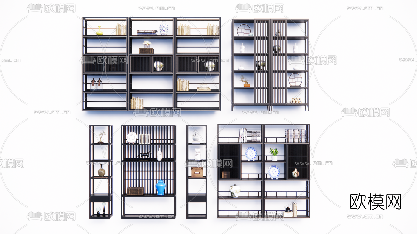 新中式博古架su模型下载（渲染图1）