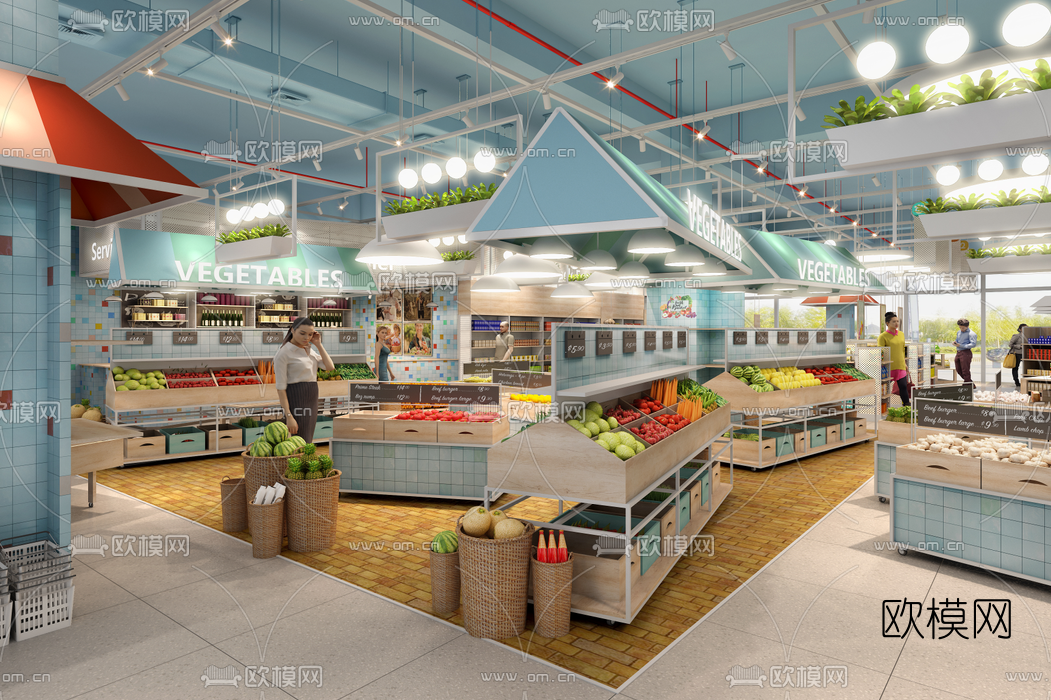 现代生鲜超市su模型下载（渲染图1）