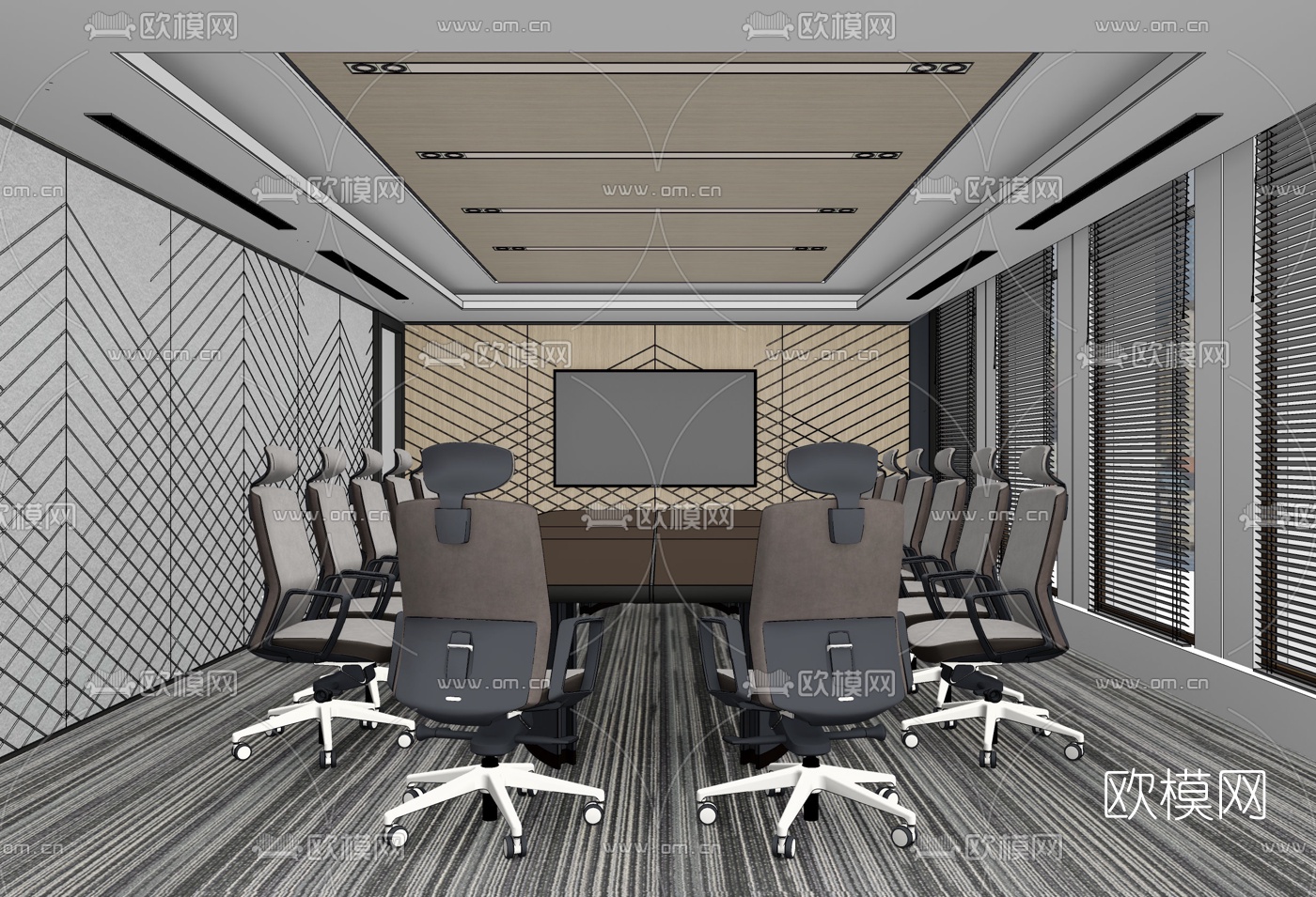 现代会议室su模型
