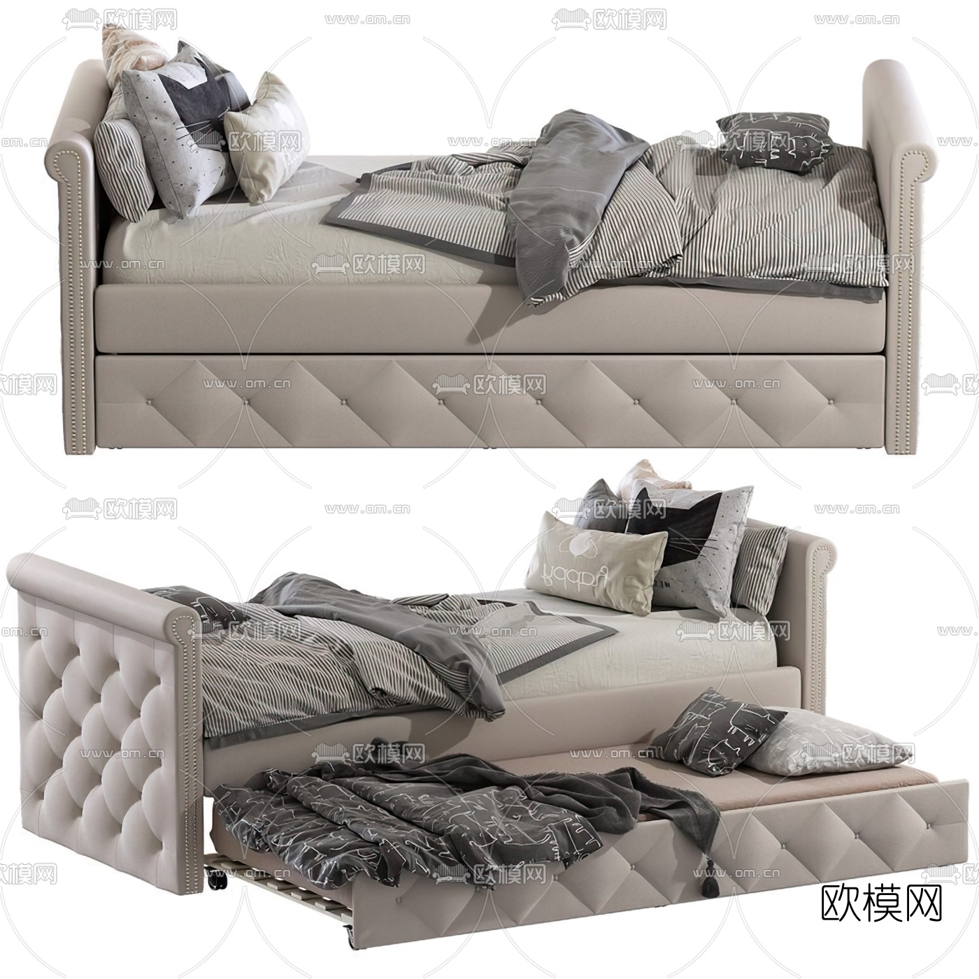 现代抽拉式折叠单人床3d模型下载（渲染图2）