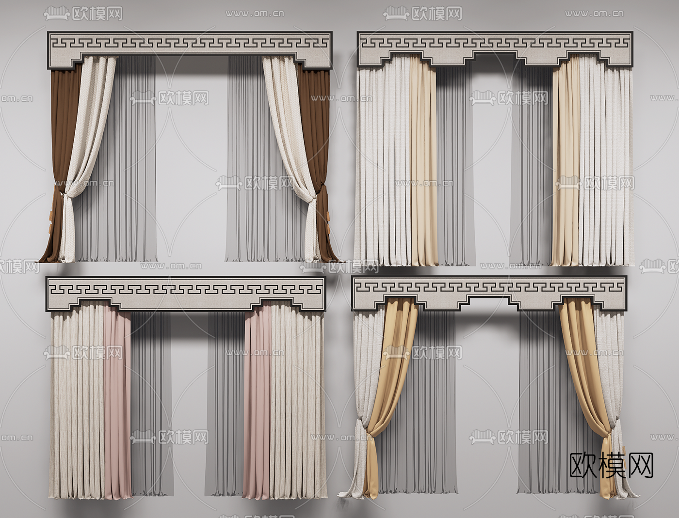 新中式布艺窗帘su模型下载（渲染图1）