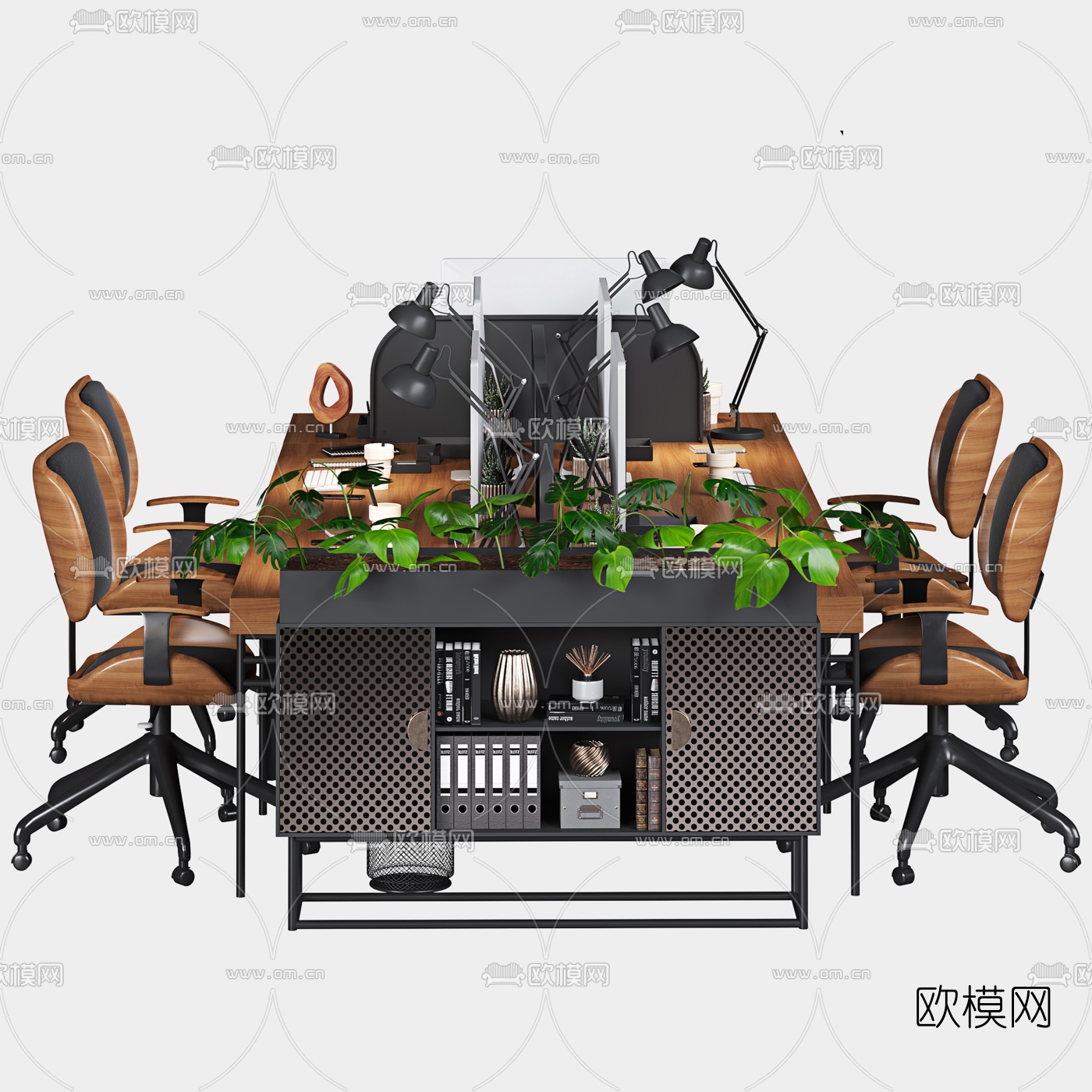 现代办公桌椅屏风卡位3d模型