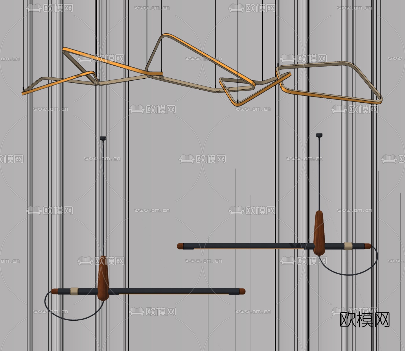 现代轻奢金属吊灯su模型下载（渲染图2）
