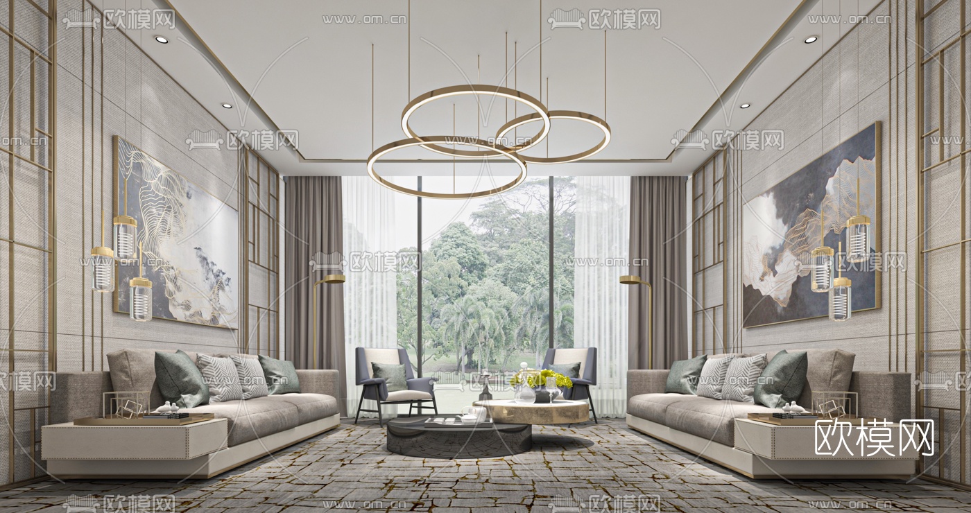 现代轻奢酒店会所会客室3d模型下载