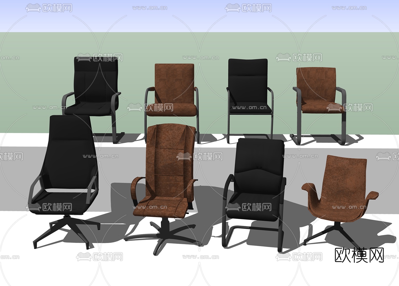 现代皮革办公椅su模型下载（渲染图2）