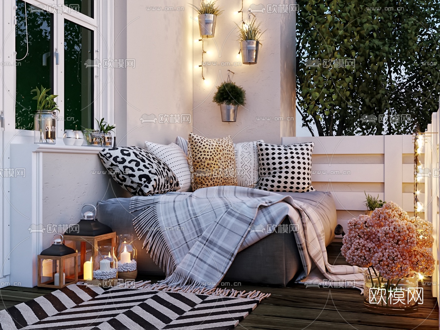 美式花园阳台3d模型下载（渲染图3）