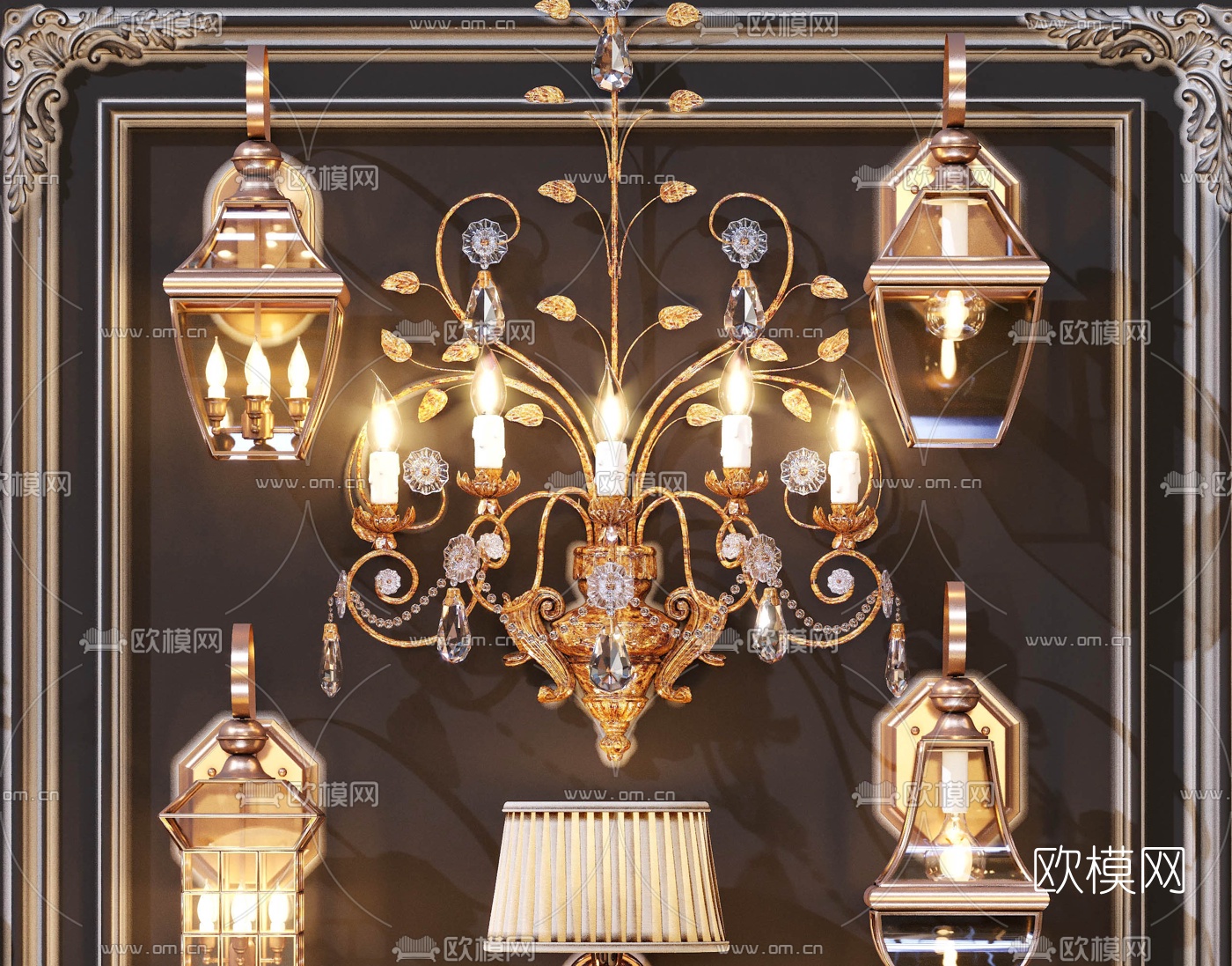 欧式古典轻奢壁灯3d模型下载（渲染图2）