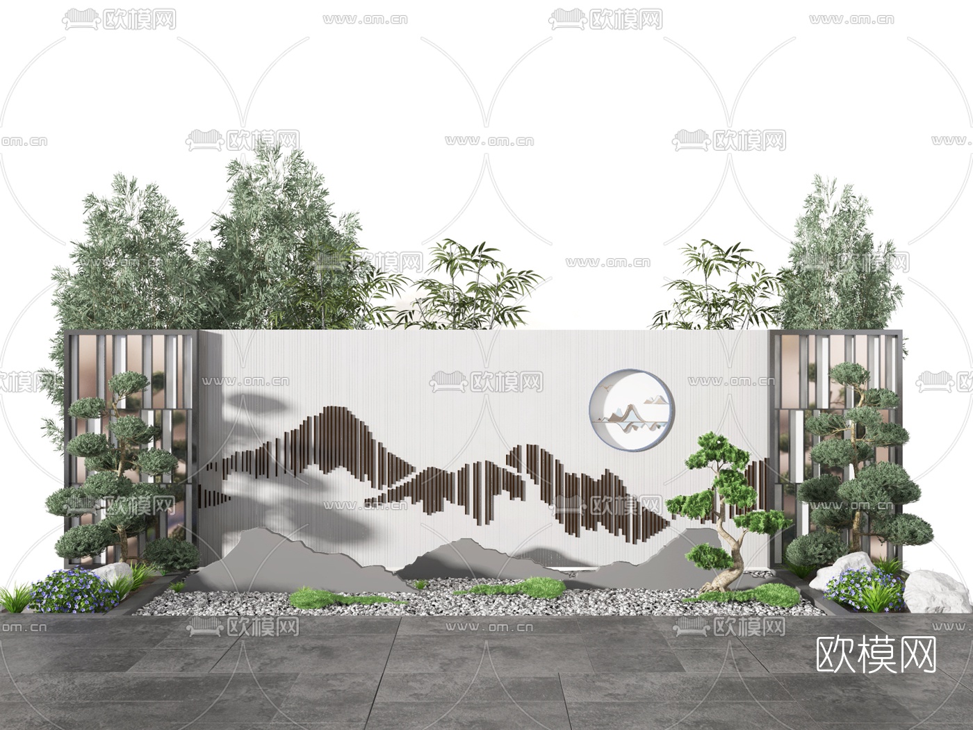新中式景观墙园艺小品3d模型