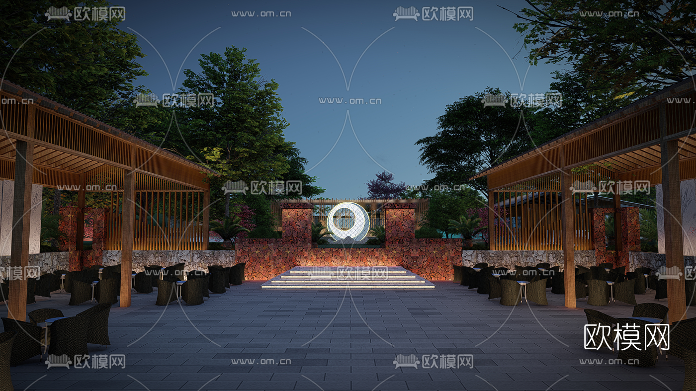 中式温泉度假村景观su模型