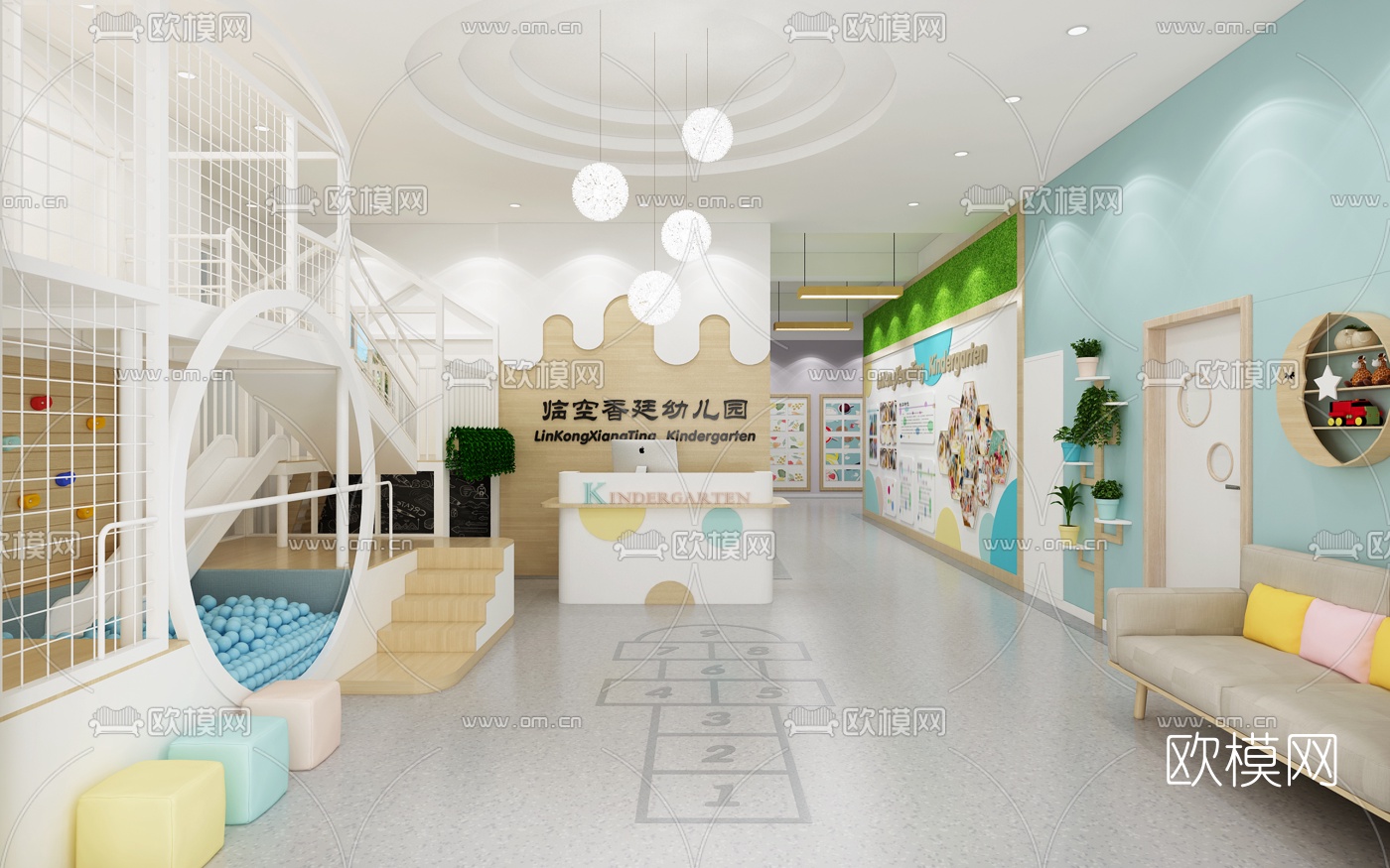 现代幼儿园接待大厅3d模型