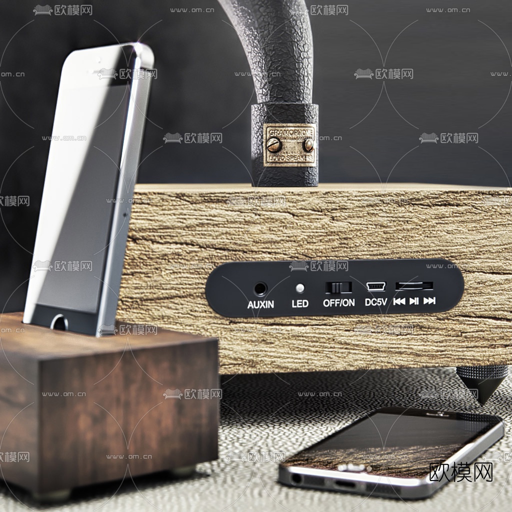 工业风蓝牙留声机音箱3d模型下载（渲染图5）
