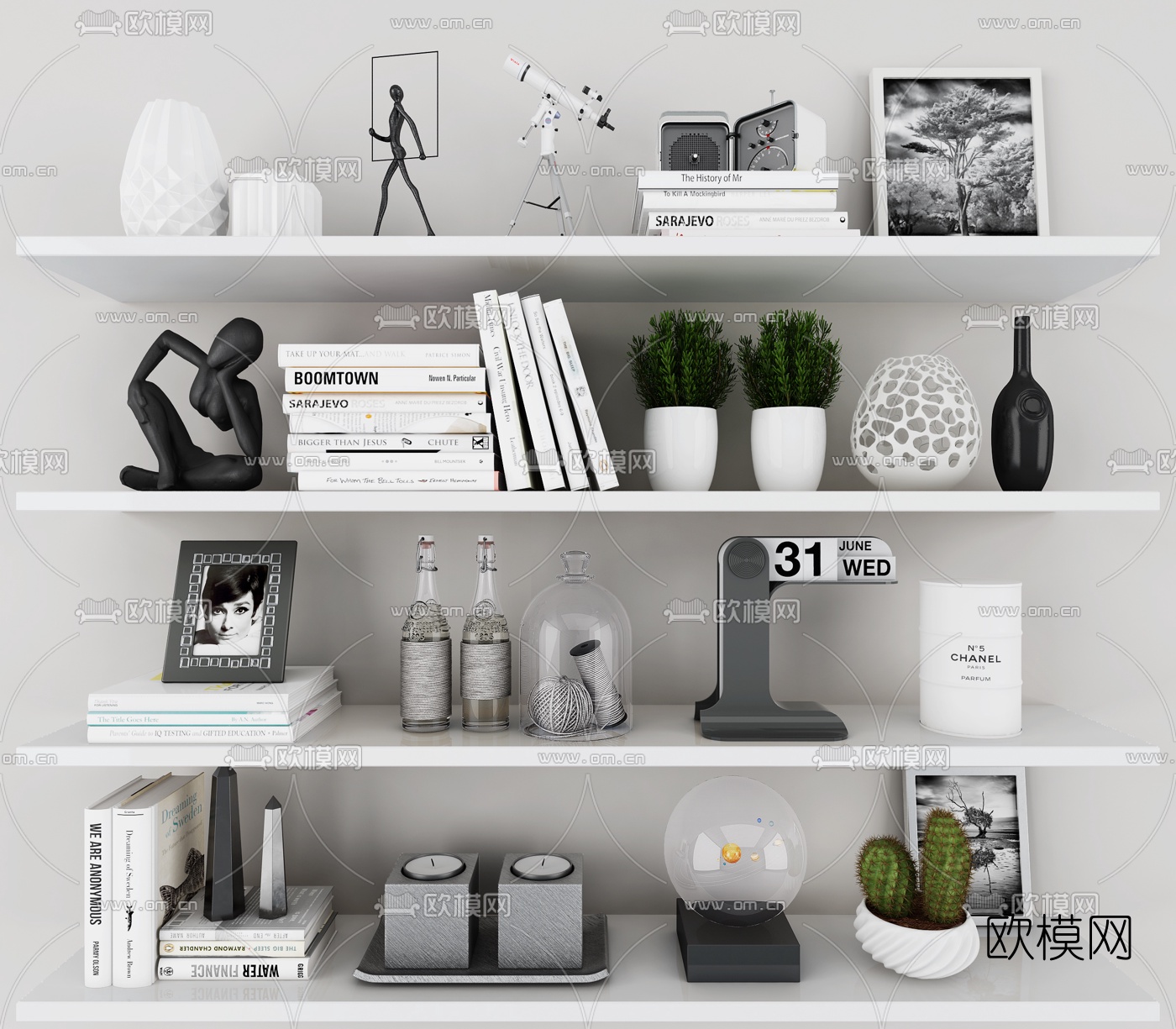 现代书籍雕塑摆件3d模型下载