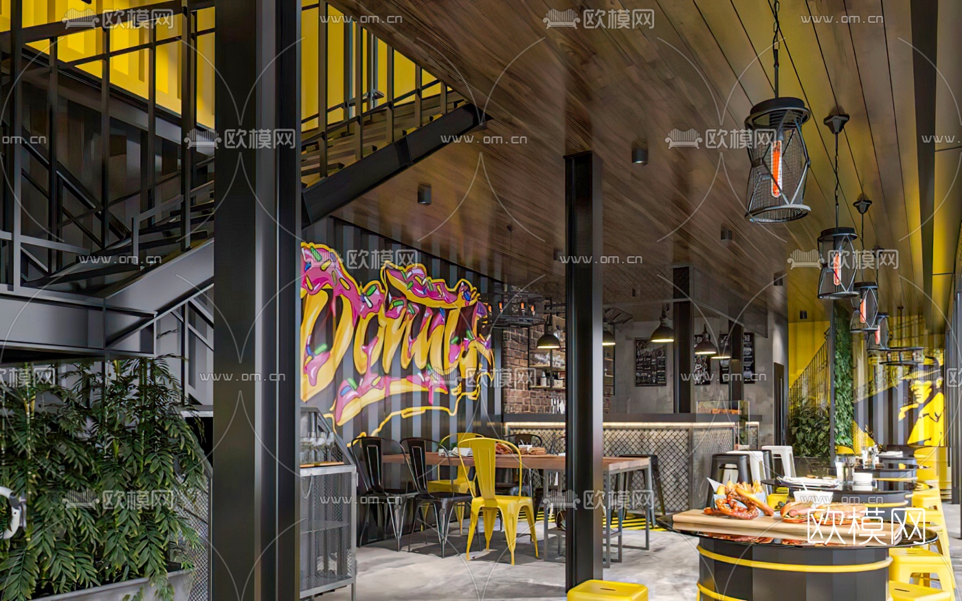 工业风双层咖啡厅3d模型下载（渲染图4）