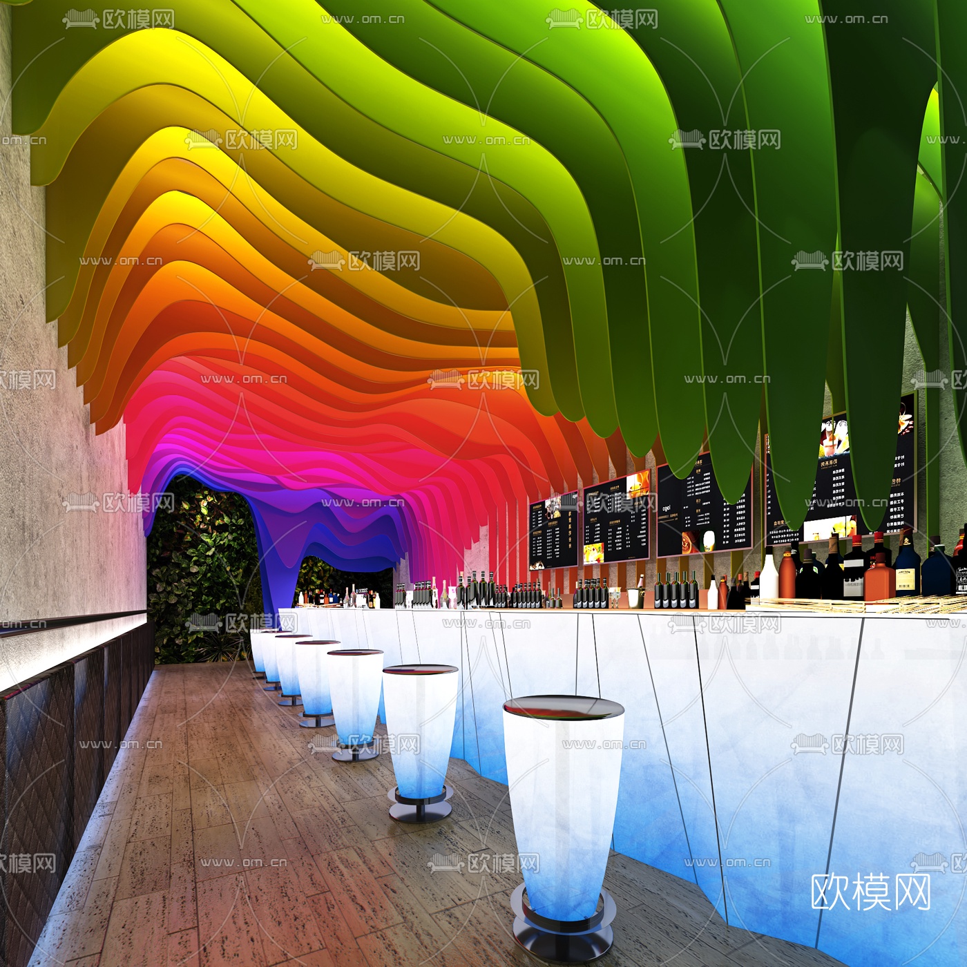 现代酒吧吧台散台座3d模型-免费3dmax模型库-欧模网