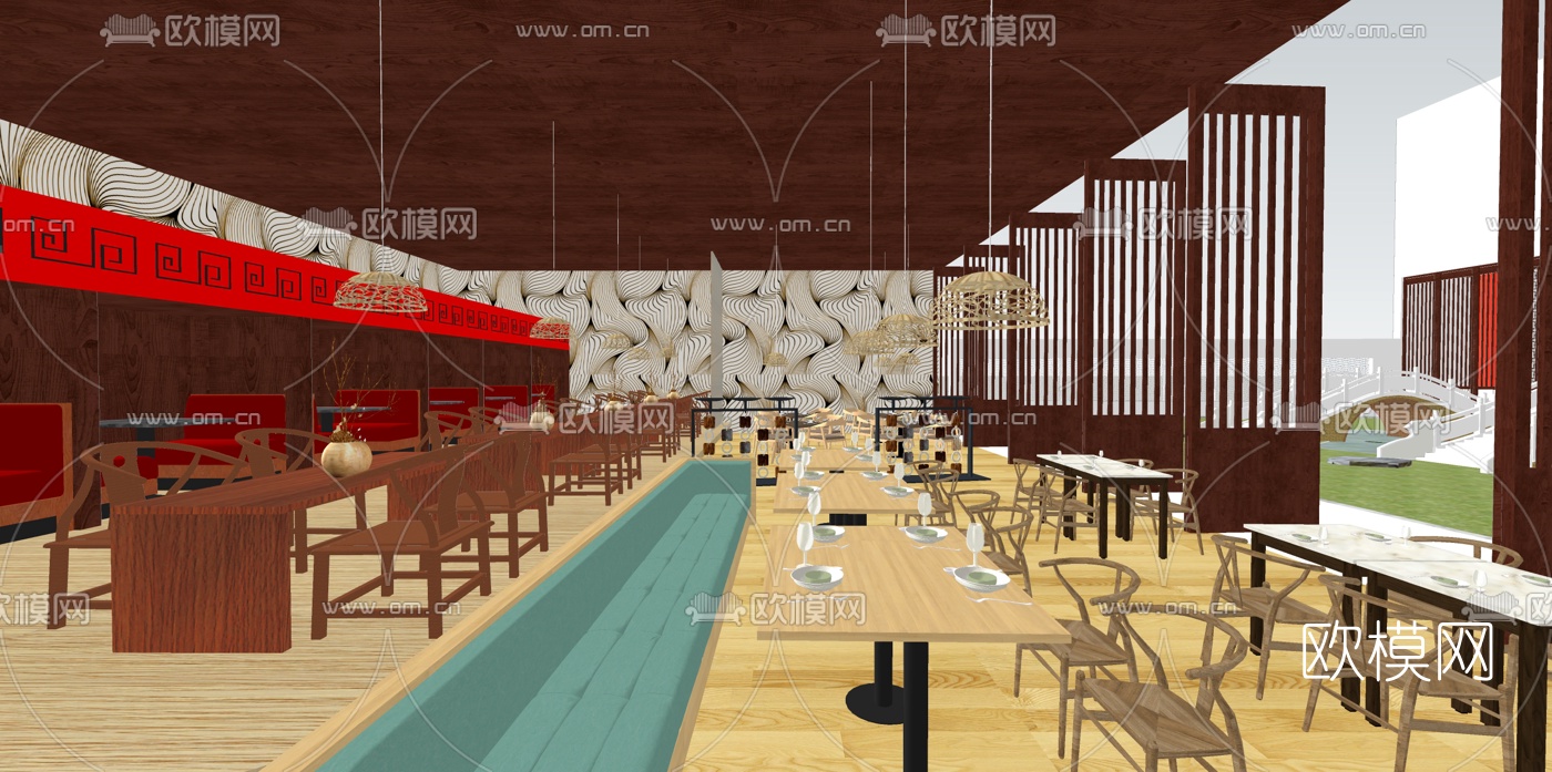 中式酒店洽谈区su模型下载（渲染图5）