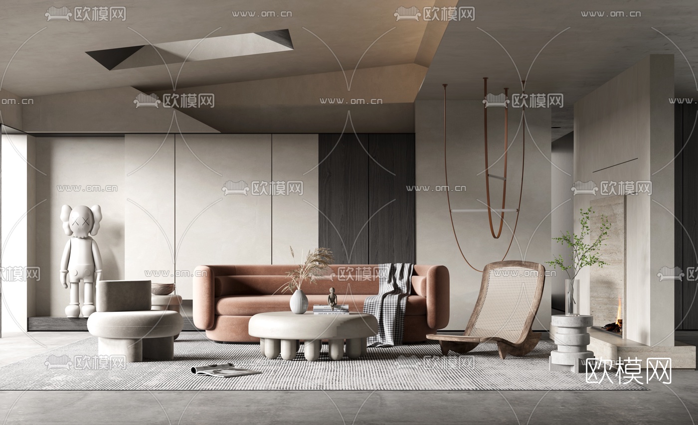 现代绒布沙发组合3d模型