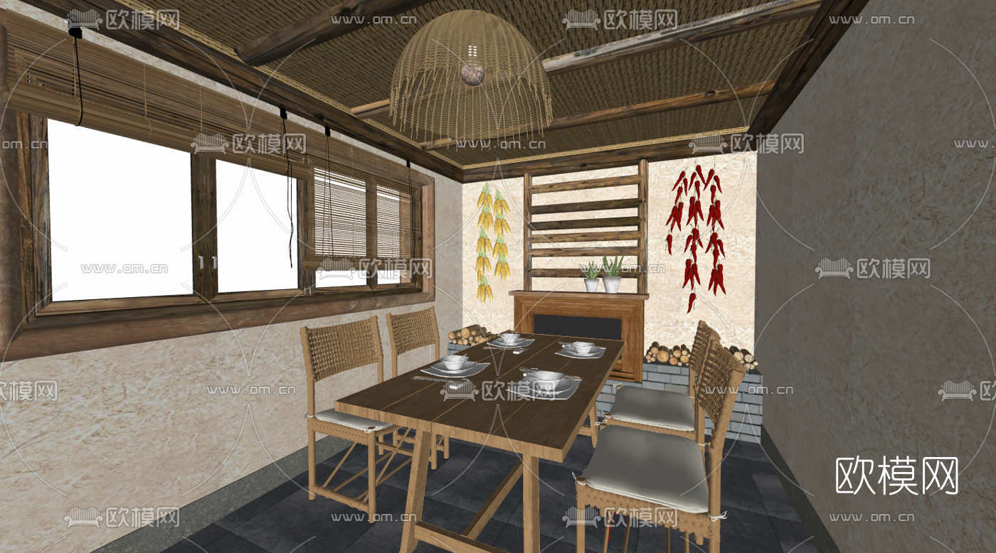 现代民宿酒店su模型