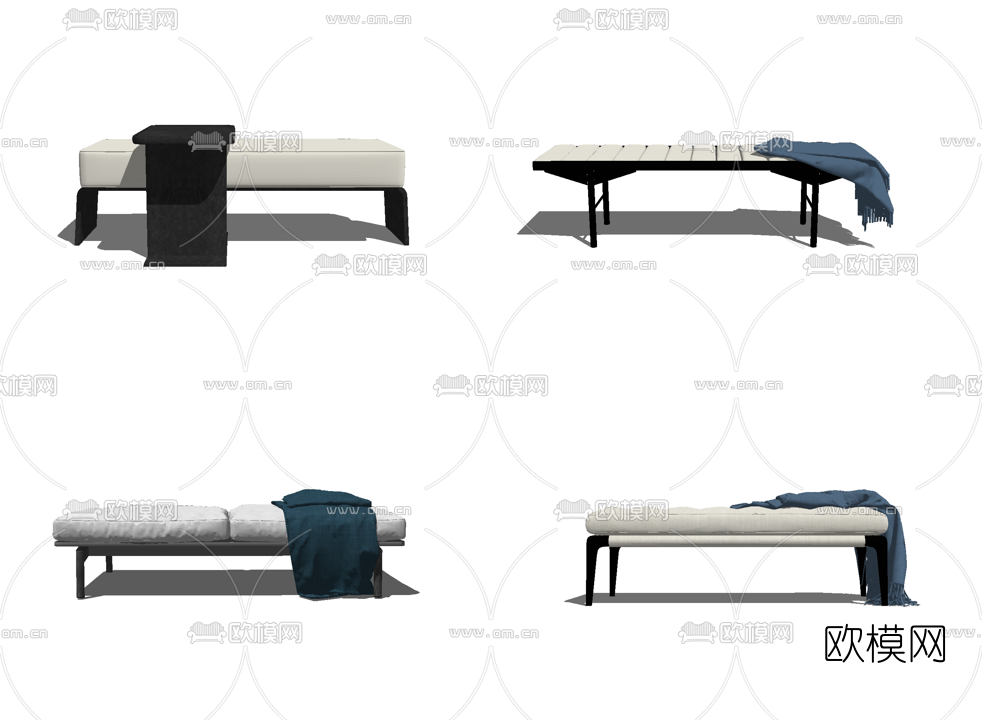 现代布艺脚踏su模型下载