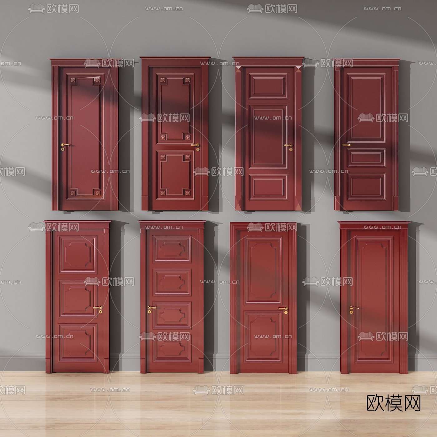 新中式单开门房门3d模型