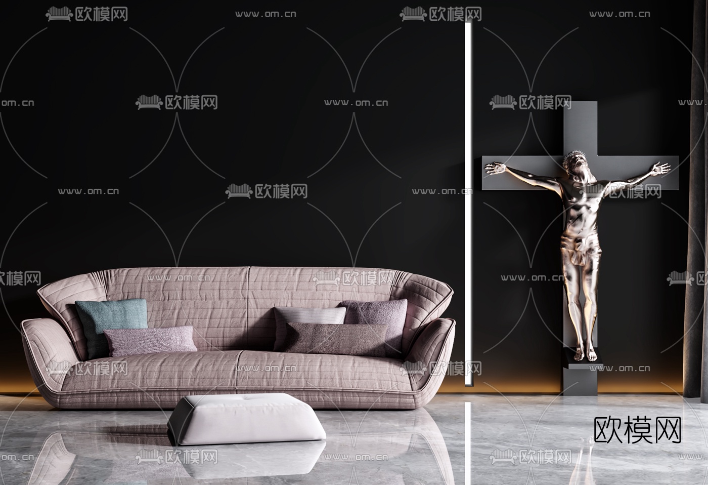 现代布艺休闲多人沙发3d模型