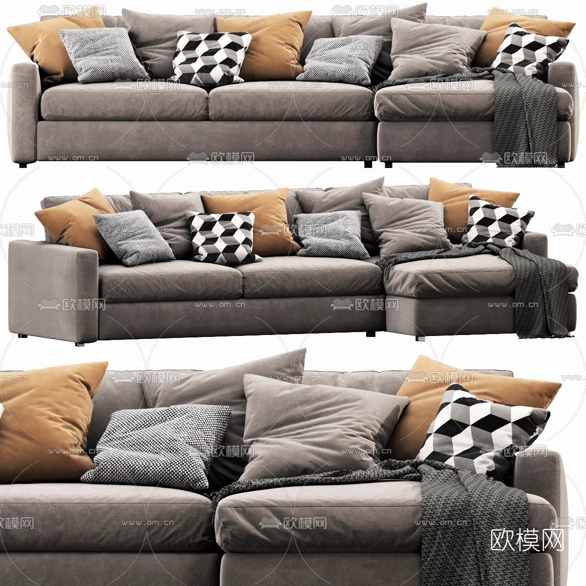 现代布艺转角多人沙发3d模型下载（渲染图3）