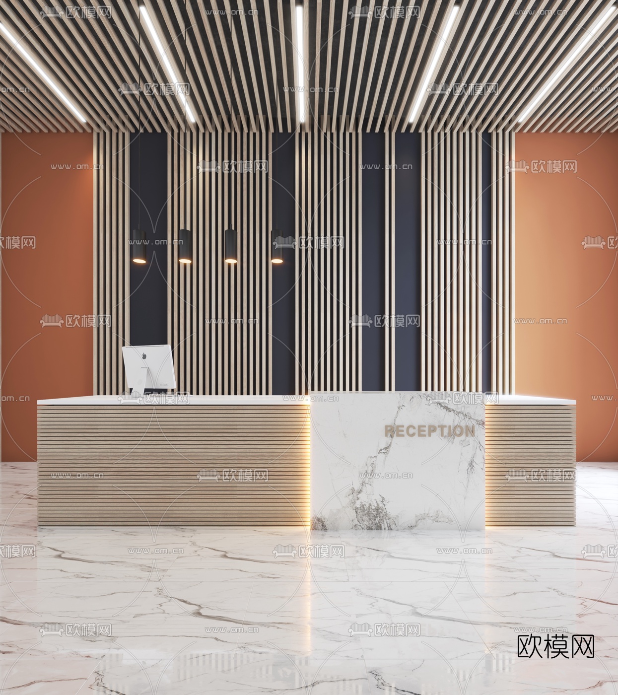 现代办公室前台接待台3d模型