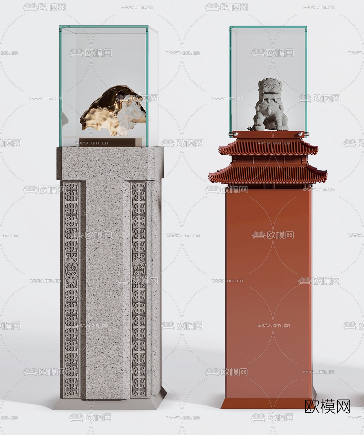 新中式佛头狮子青花瓷雕塑3d模型