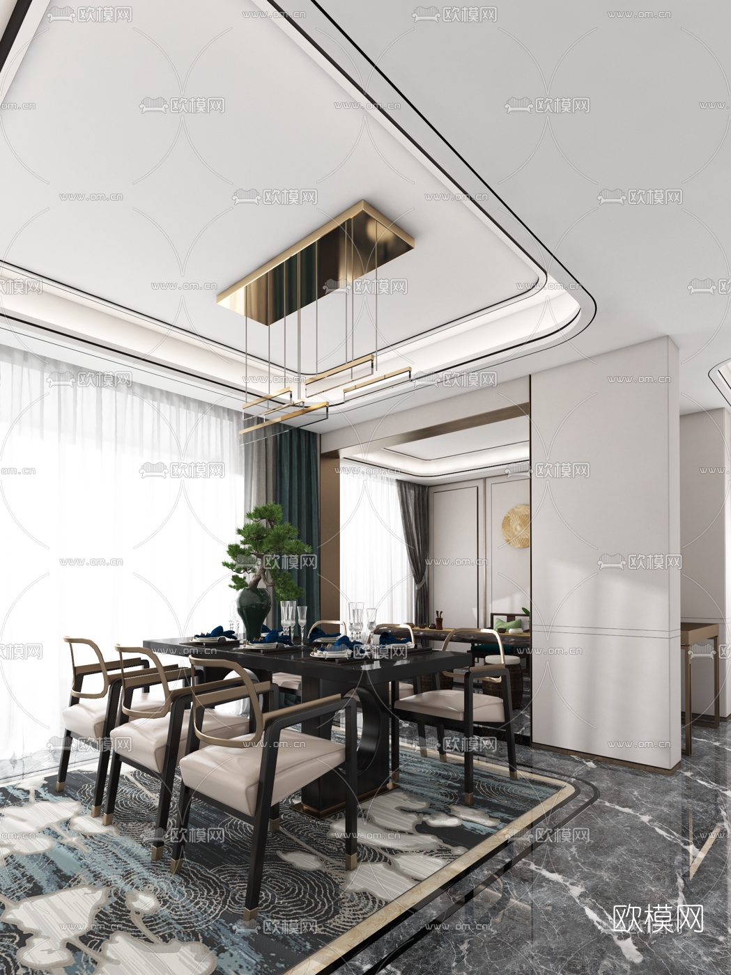 易虎设计 新中式餐厅3d模型
