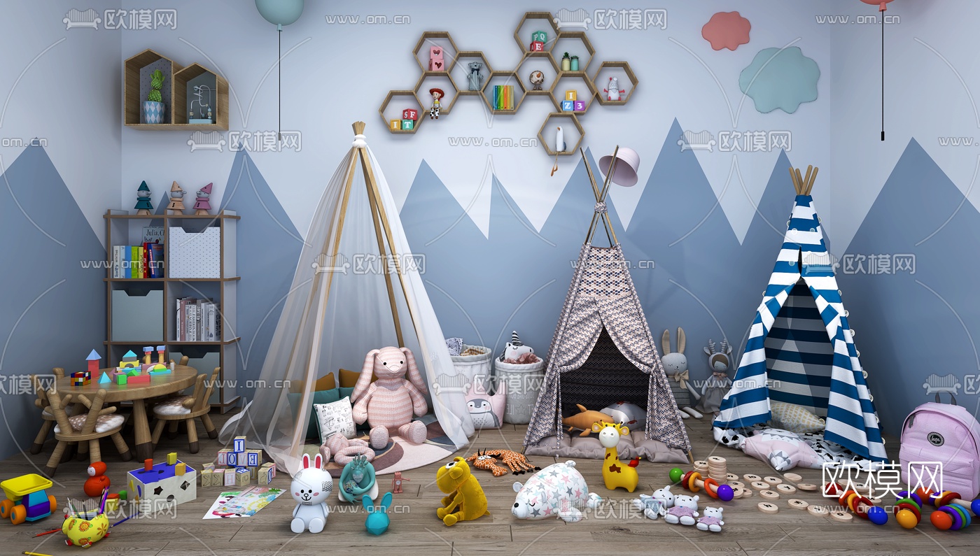 现代儿童桌椅帐篷玩具3d模型下载
