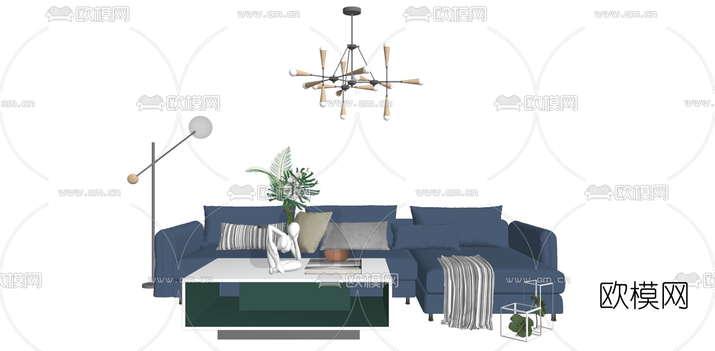 现代布艺转角沙发su模型下载