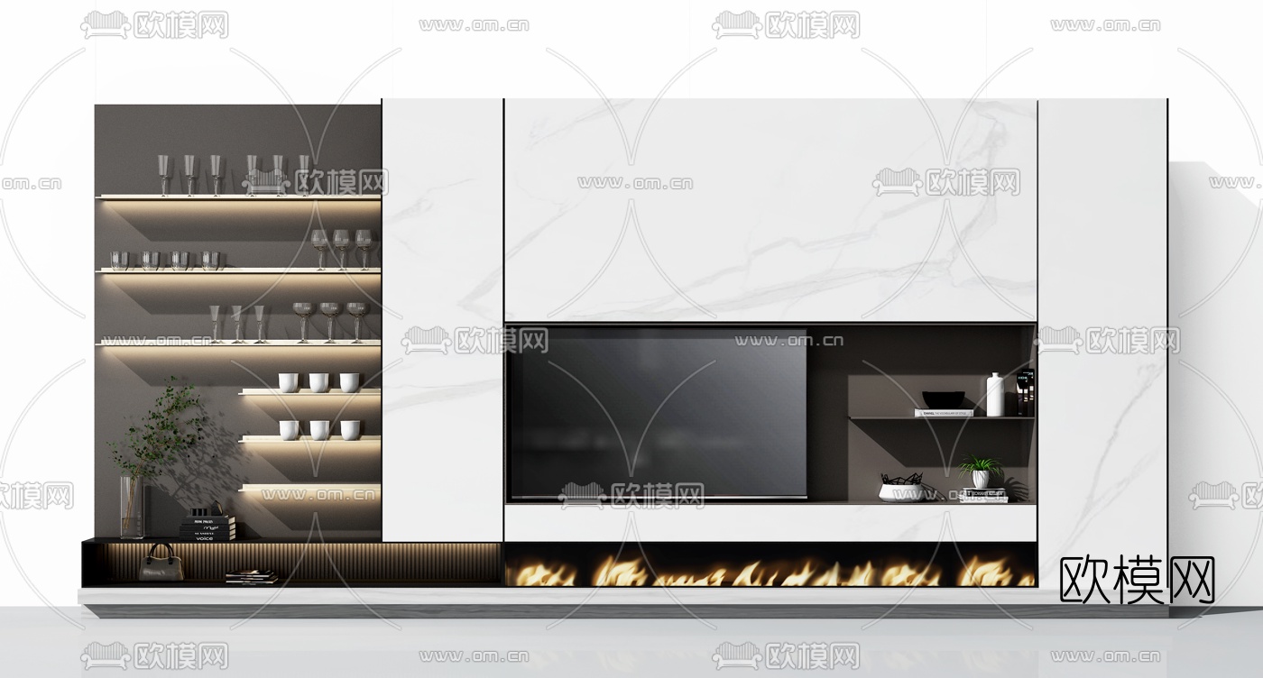 现代轻奢电视背景墙3d模型