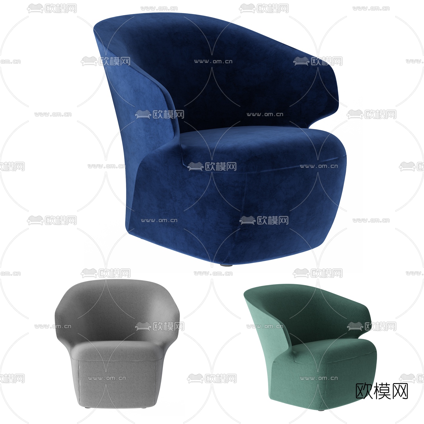 现代绒布单人沙发3d模型下载