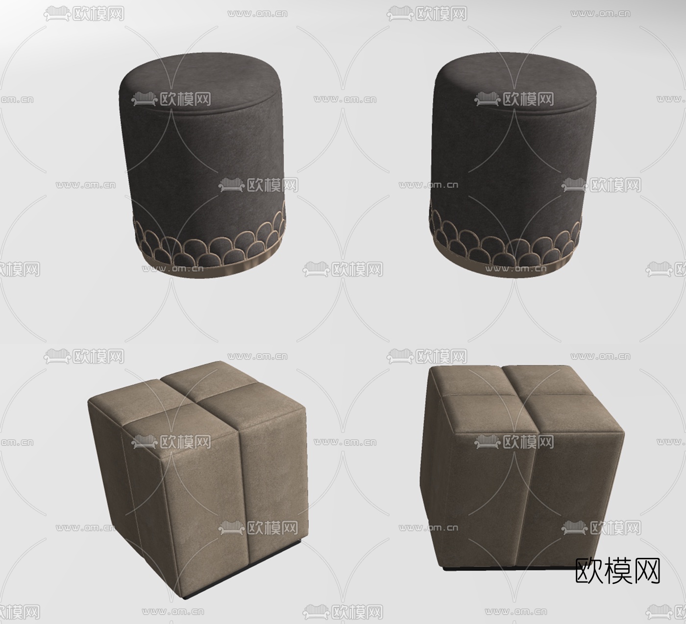 现代布艺矮凳圆凳su模型