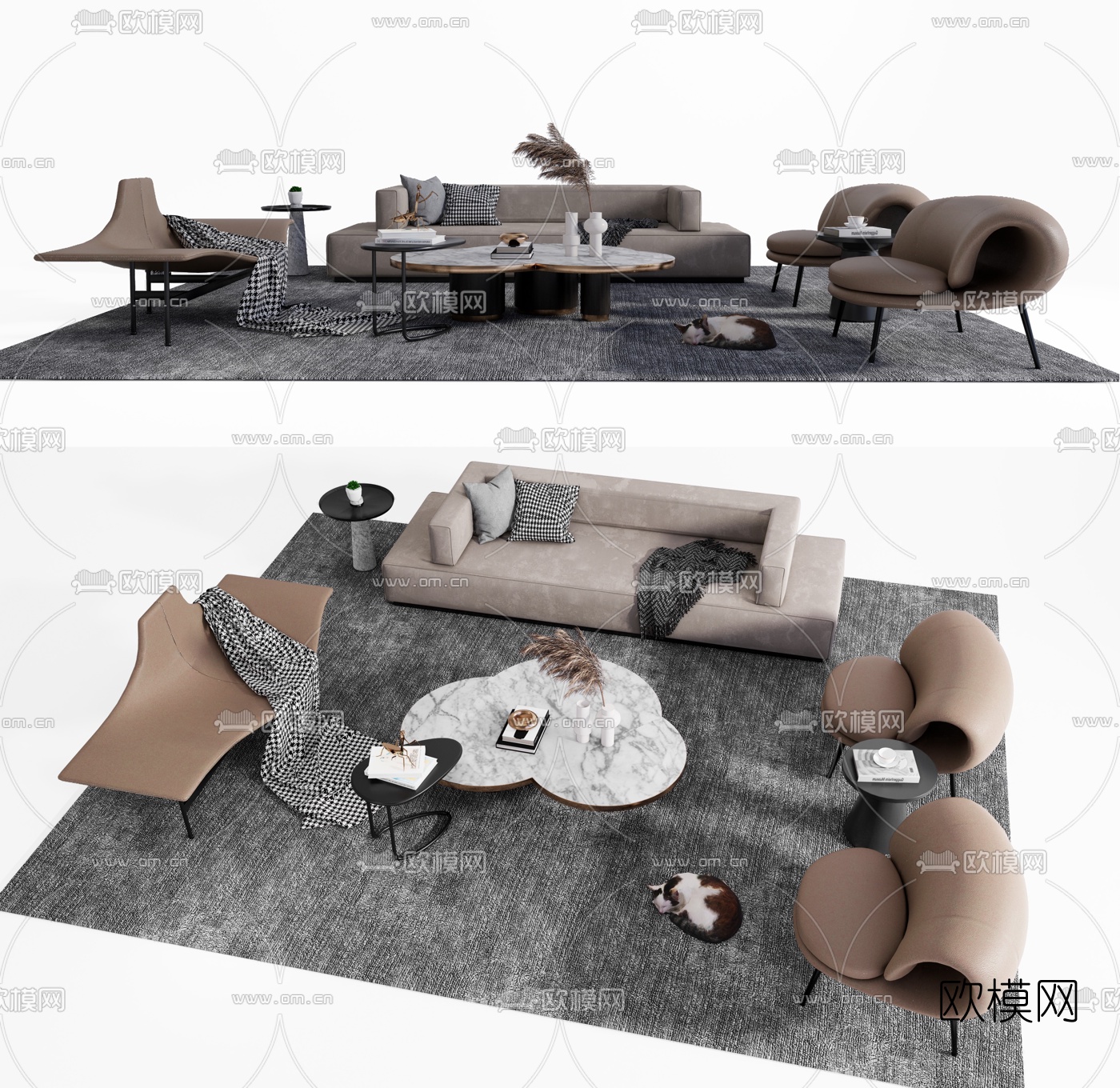 北欧布艺沙发组合su模型