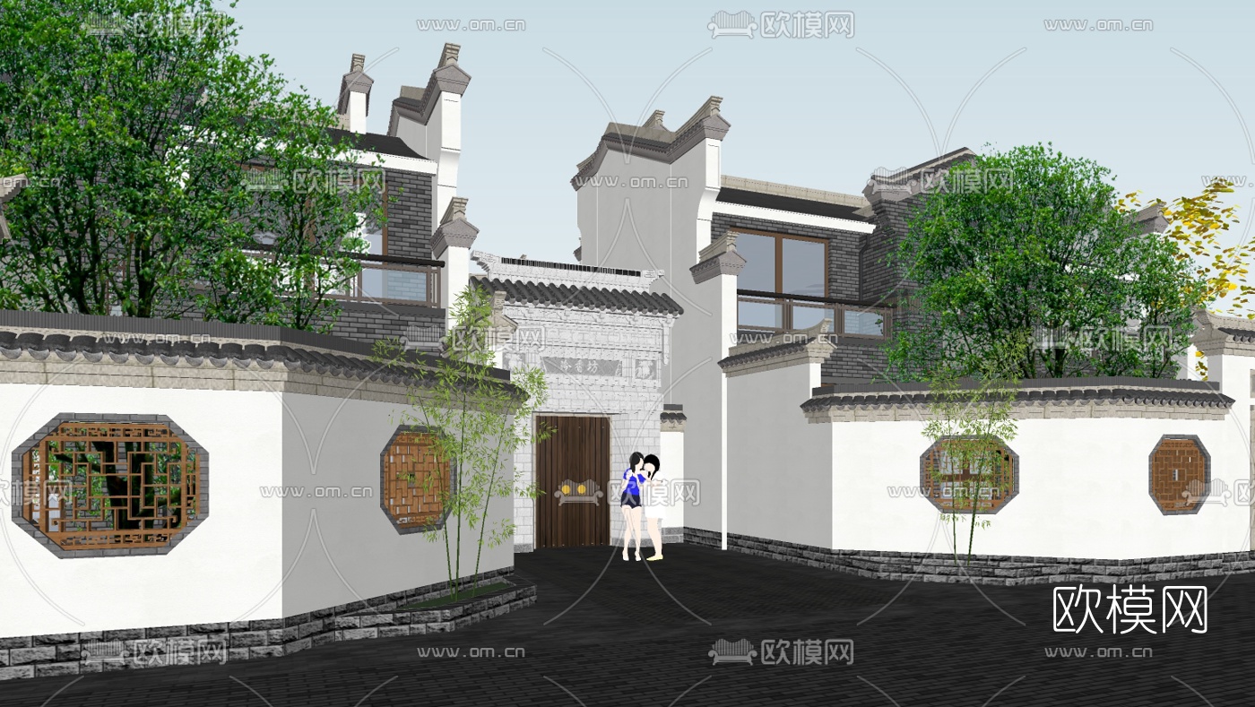 中式徽派四合院su模型