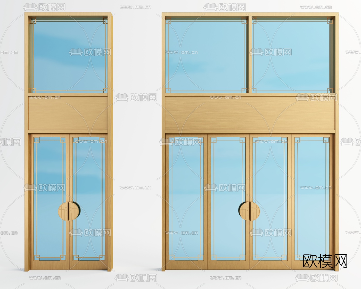 新中式轻奢入户大门双开门3d模型
