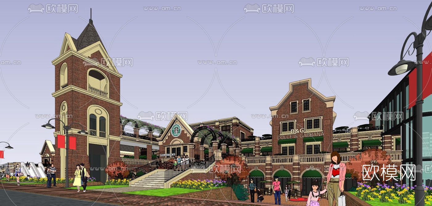 法式商业步行街su模型下载（渲染图4）